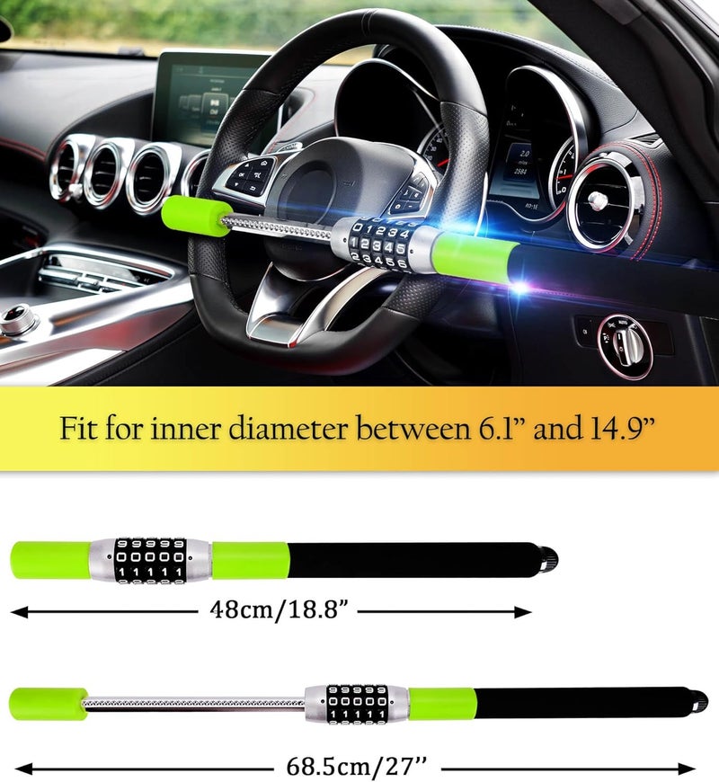 Tevlaphee Steering Wheel Lock, Car Lock Anti Theft Keyless Extendable Retractable Password 5 Coded Combination Lock, Heavy Duty Universal Fit (Green) - Image 5